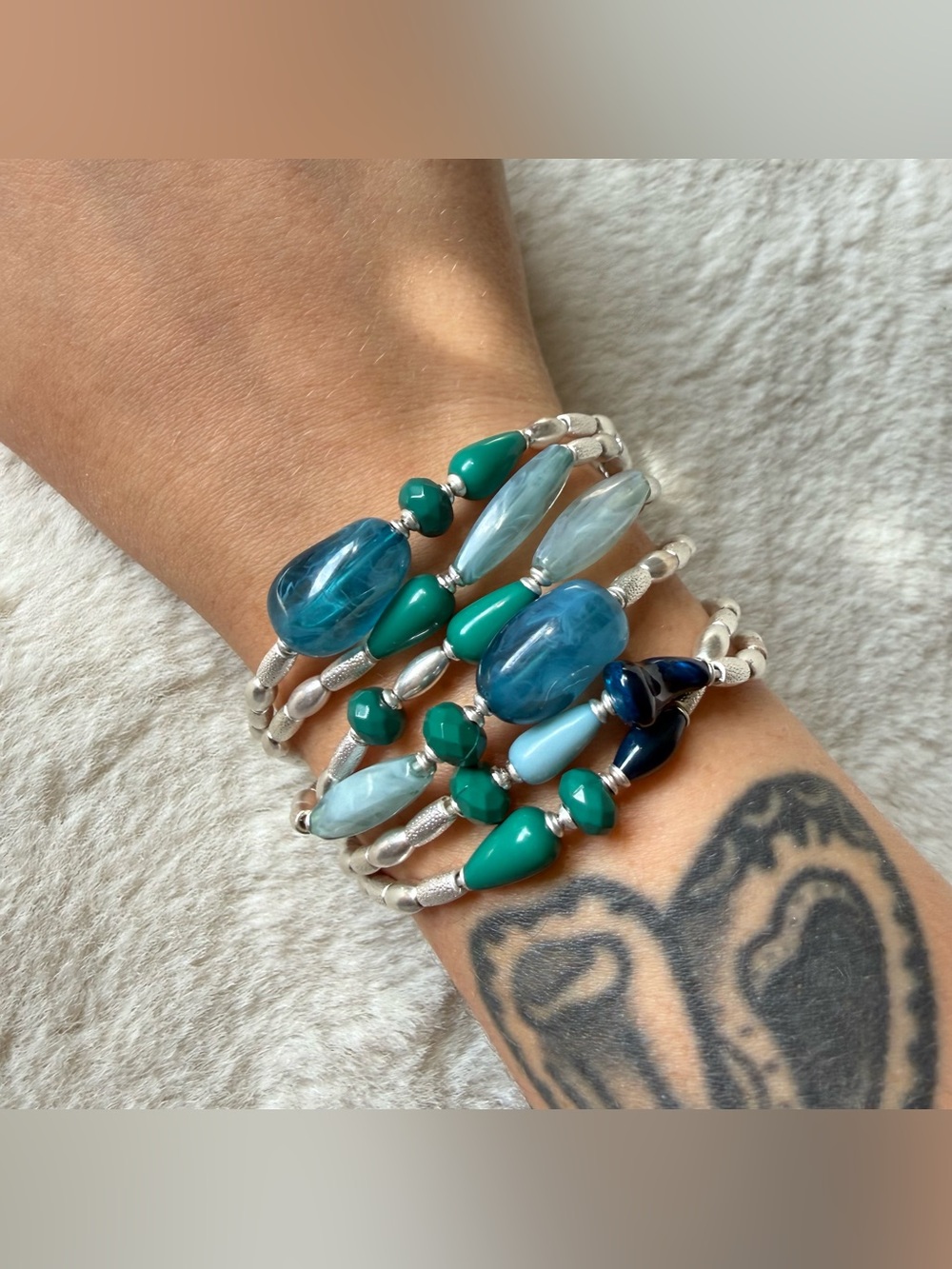 Lia Sophia Waterfront Stacked Blue and Silver Beaded Bracelets NWT